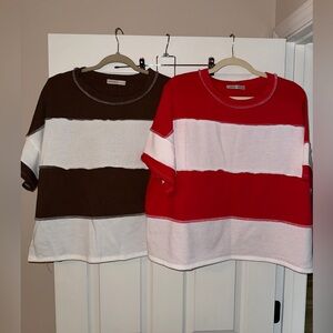 Zenana Women’s Striped Shirts - Red and Brown